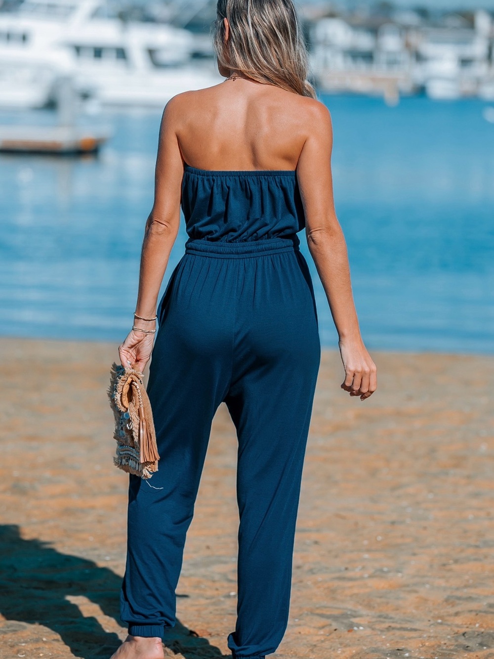 Cupshe Navy Strapless Drawstring Jumpsuit - Picture 3 of 6